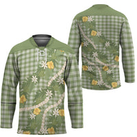 Aloha Puakenikeni Anthurium Pikake Lei Hockey Jersey Green Hawaiian Palaka Pattern
