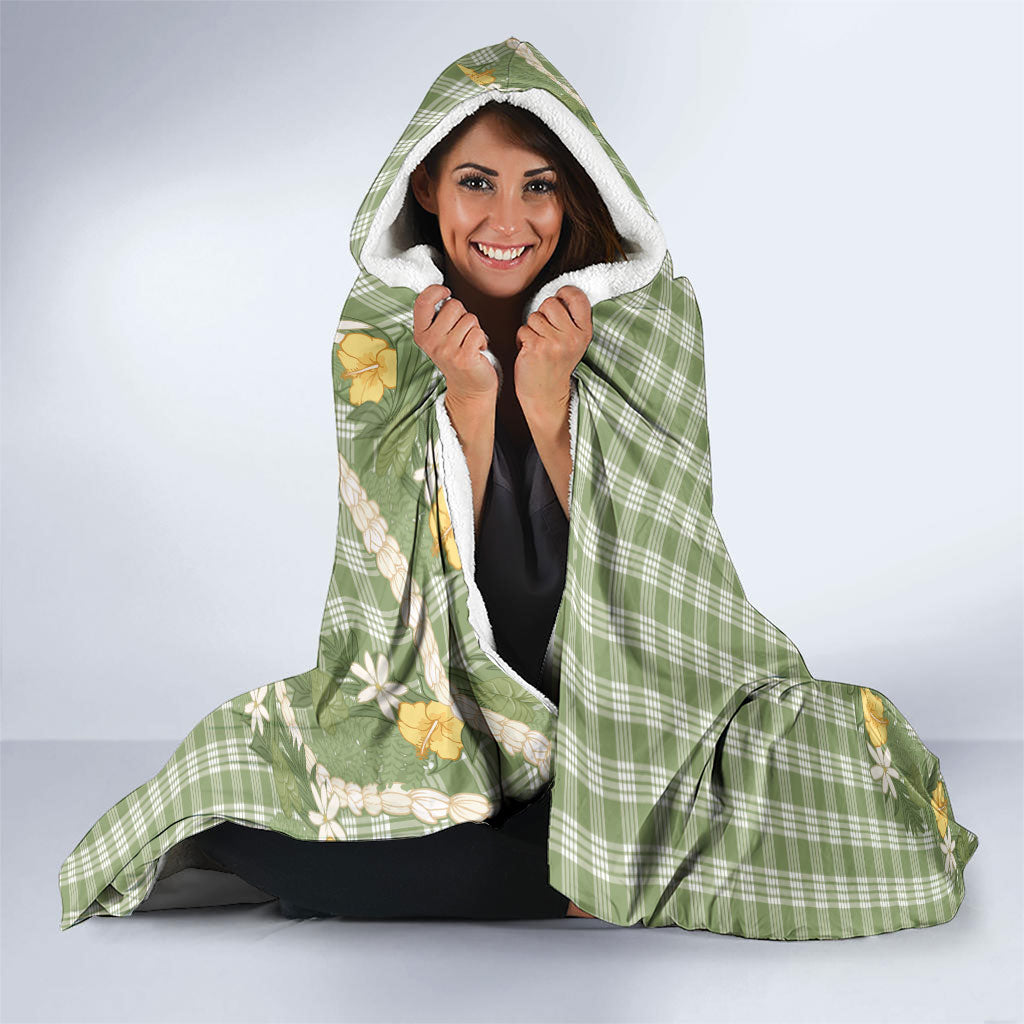 Aloha Puakenikeni Anthurium Pikake Lei Hooded Blanket Green Hawaiian Palaka Pattern