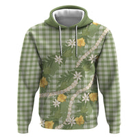Aloha Puakenikeni Anthurium Pikake Lei Hoodie Green Hawaiian Palaka Pattern