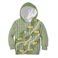 Aloha Puakenikeni Anthurium Pikake Lei Kid Hoodie Green Hawaiian Palaka Pattern
