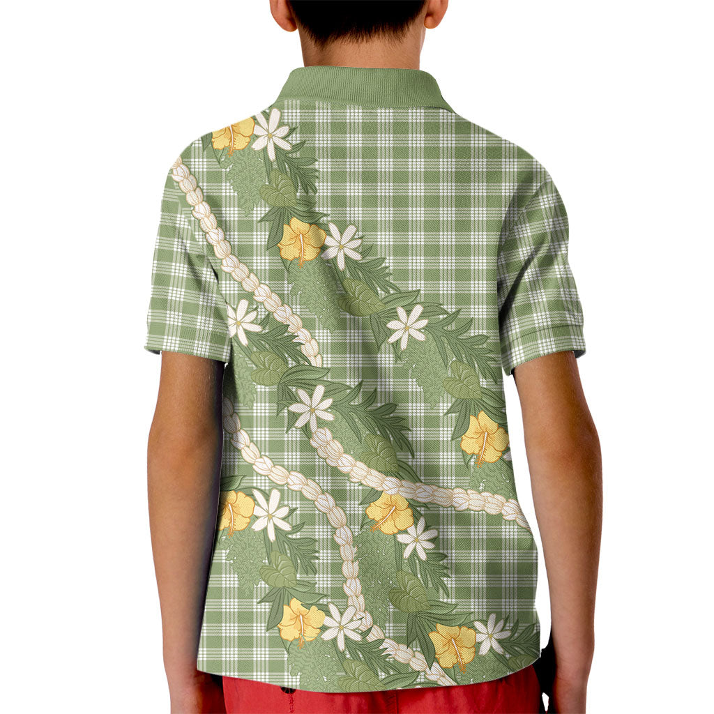 Aloha Puakenikeni Anthurium Pikake Lei Kid Polo Shirt Green Hawaiian Palaka Pattern