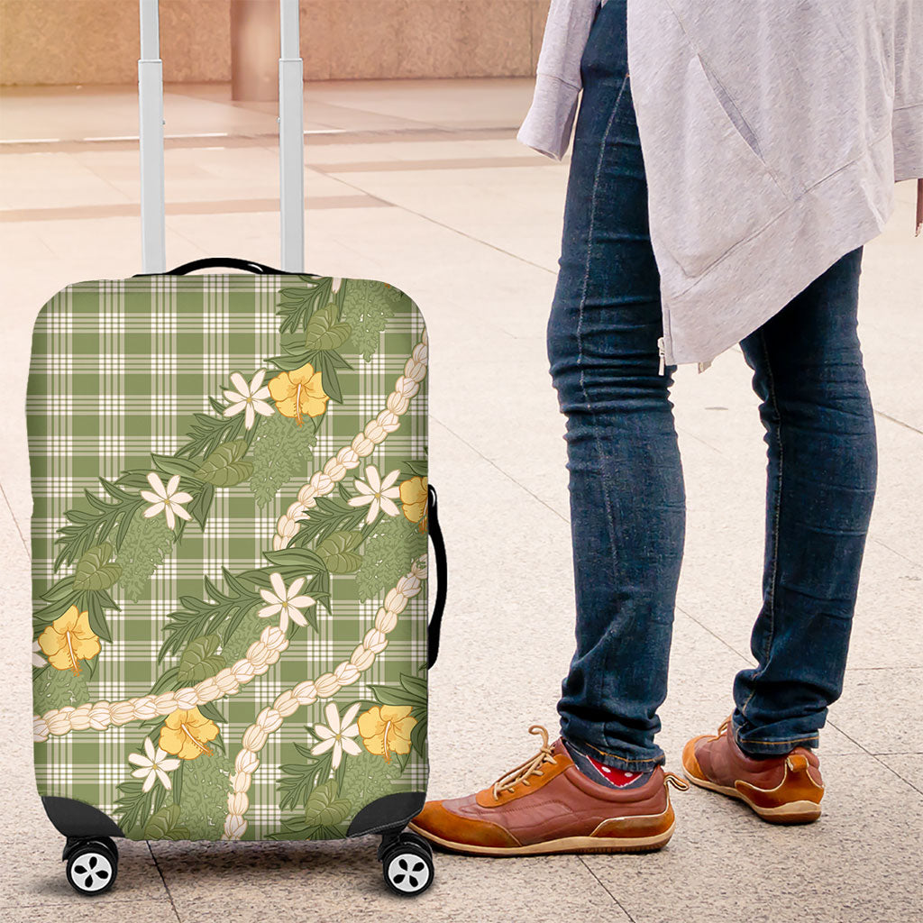 Aloha Puakenikeni Anthurium Pikake Lei Luggage Cover Green Hawaiian Palaka Pattern