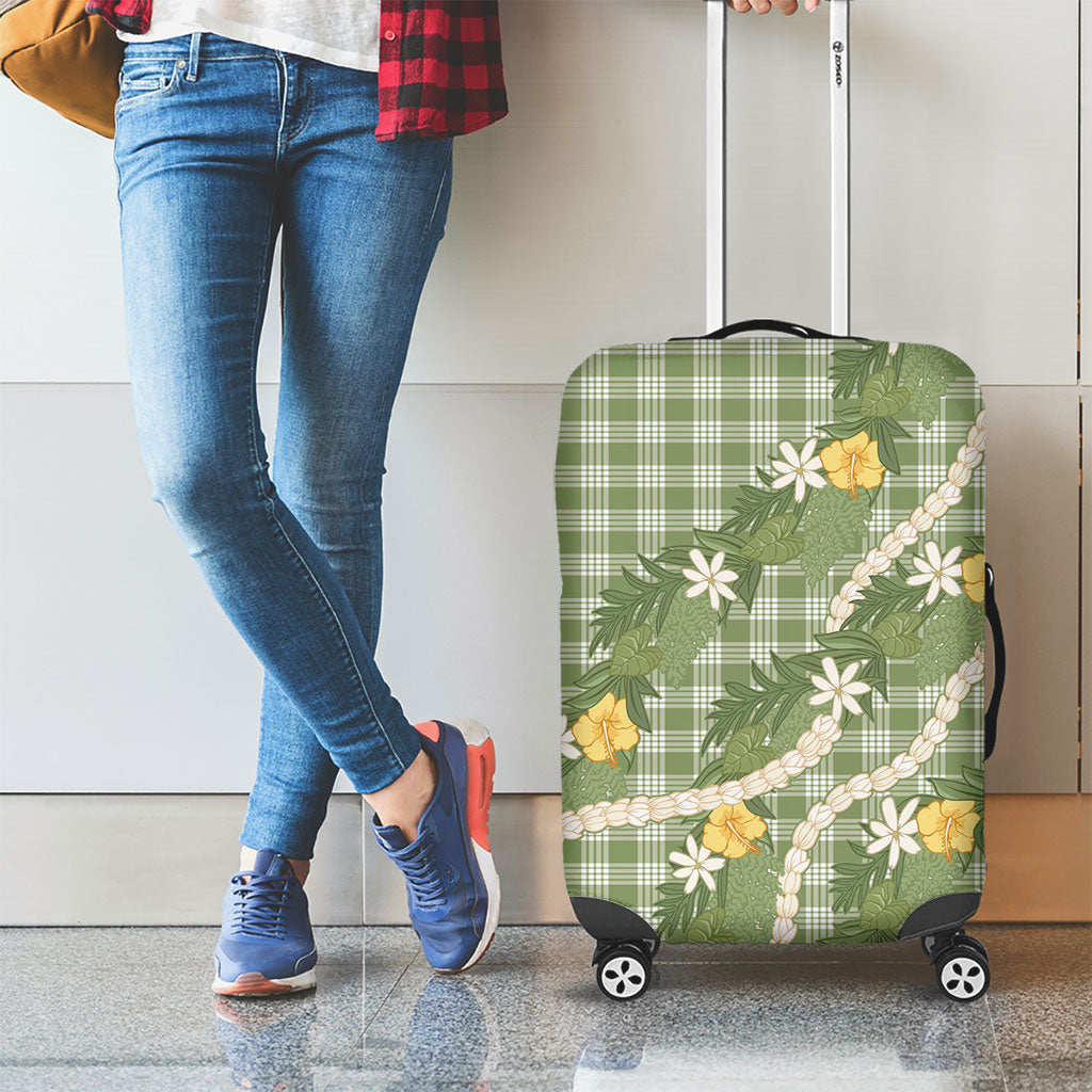 Aloha Puakenikeni Anthurium Pikake Lei Luggage Cover Green Hawaiian Palaka Pattern
