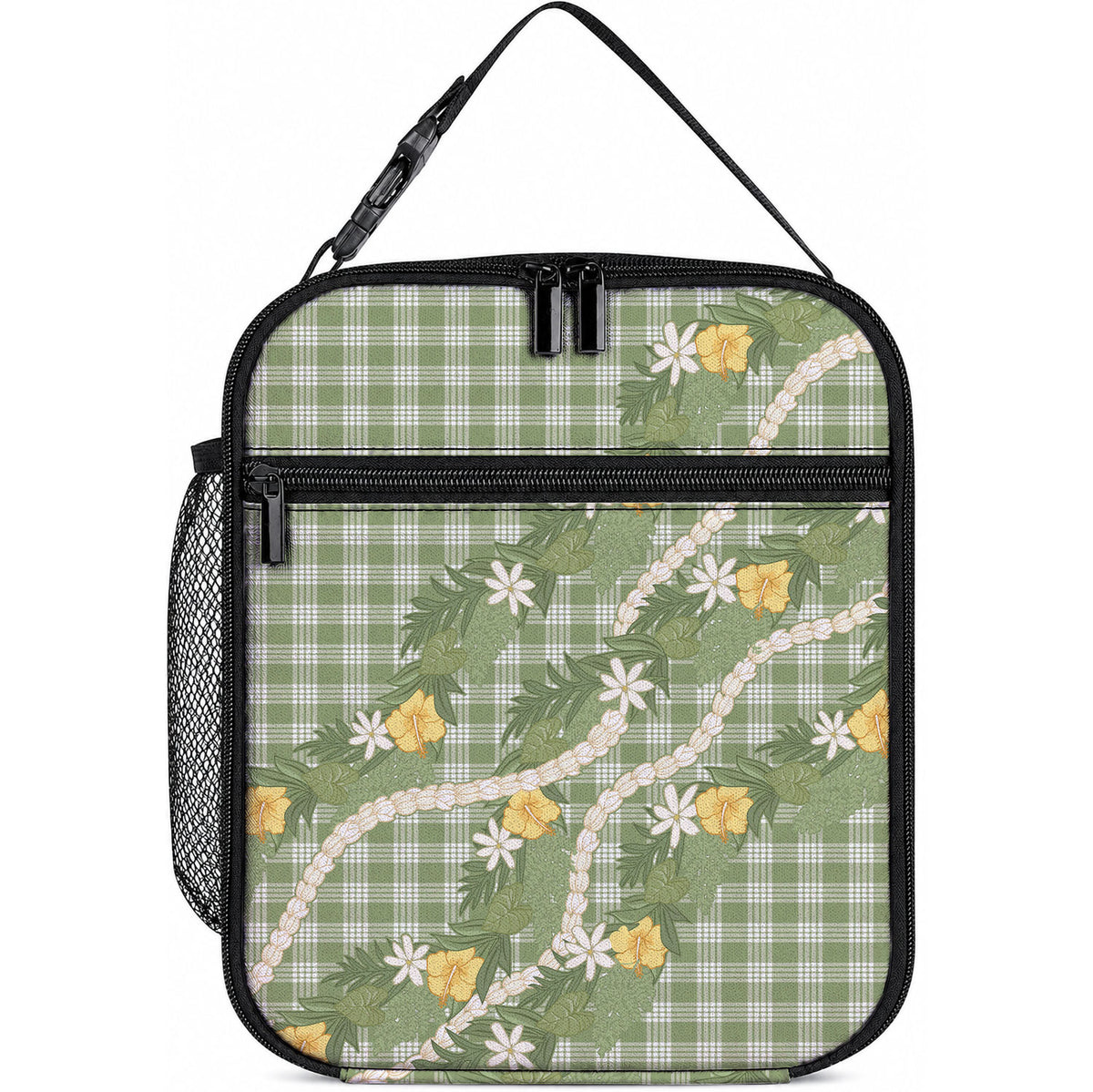 Aloha Puakenikeni Anthurium Pikake Lei Lunch Bag Green Hawaiian Palaka Pattern LT9 10.2 × 8.3 × 4.3 inch Green - Polynesian Pride