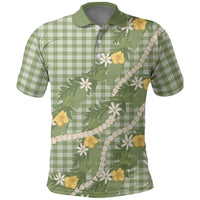 Aloha Puakenikeni Anthurium Pikake Lei Polo Shirt Green Hawaiian Palaka Pattern LT9 Green - Polynesian Pride