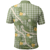 Aloha Puakenikeni Anthurium Pikake Lei Polo Shirt Green Hawaiian Palaka Pattern LT9 - Polynesian Pride