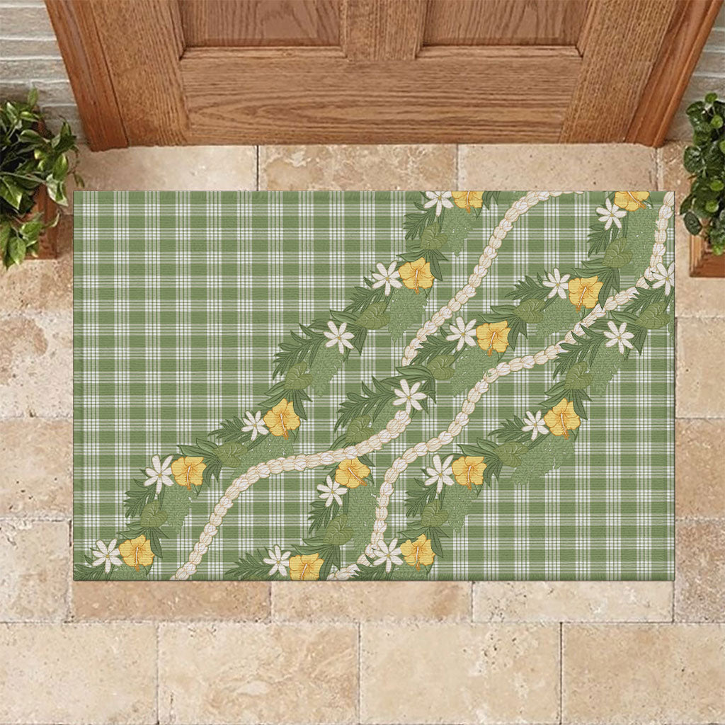 Aloha Puakenikeni Anthurium Pikake Lei Rubber Doormat Green Hawaiian Palaka Pattern LT9 Green - Polynesian Pride