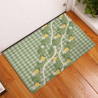 Aloha Puakenikeni Anthurium Pikake Lei Rubber Doormat Green Hawaiian Palaka Pattern LT9 - Polynesian Pride