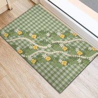 Aloha Puakenikeni Anthurium Pikake Lei Rubber Doormat Green Hawaiian Palaka Pattern LT9 - Polynesian Pride