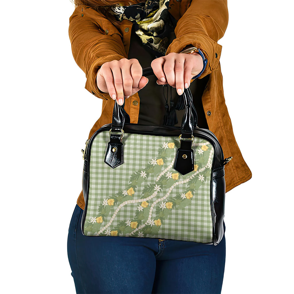 Aloha Puakenikeni Anthurium Pikake Lei Shoulder Handbag Green Hawaiian Palaka Pattern