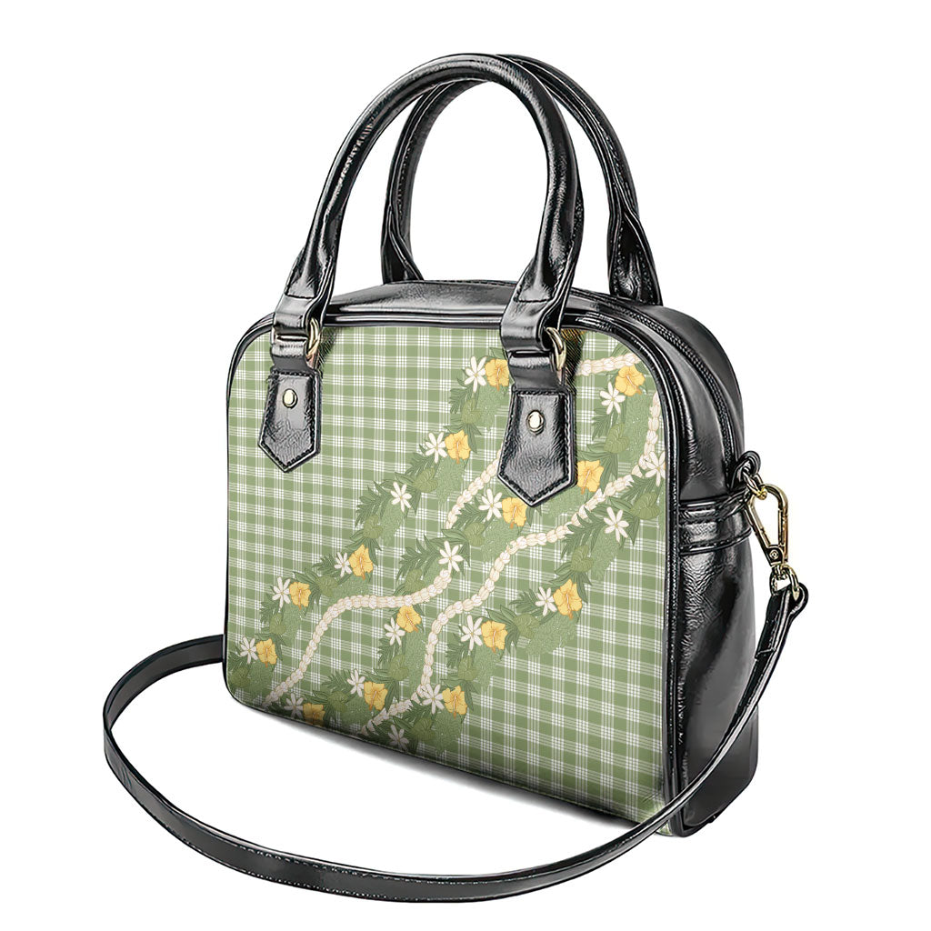 Aloha Puakenikeni Anthurium Pikake Lei Shoulder Handbag Green Hawaiian Palaka Pattern
