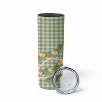 Aloha Puakenikeni Anthurium Pikake Lei Skinny Tumbler Green Hawaiian Palaka Pattern LT9 - Polynesian Pride