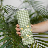 Aloha Puakenikeni Anthurium Pikake Lei Skinny Tumbler Green Hawaiian Palaka Pattern LT9 - Polynesian Pride