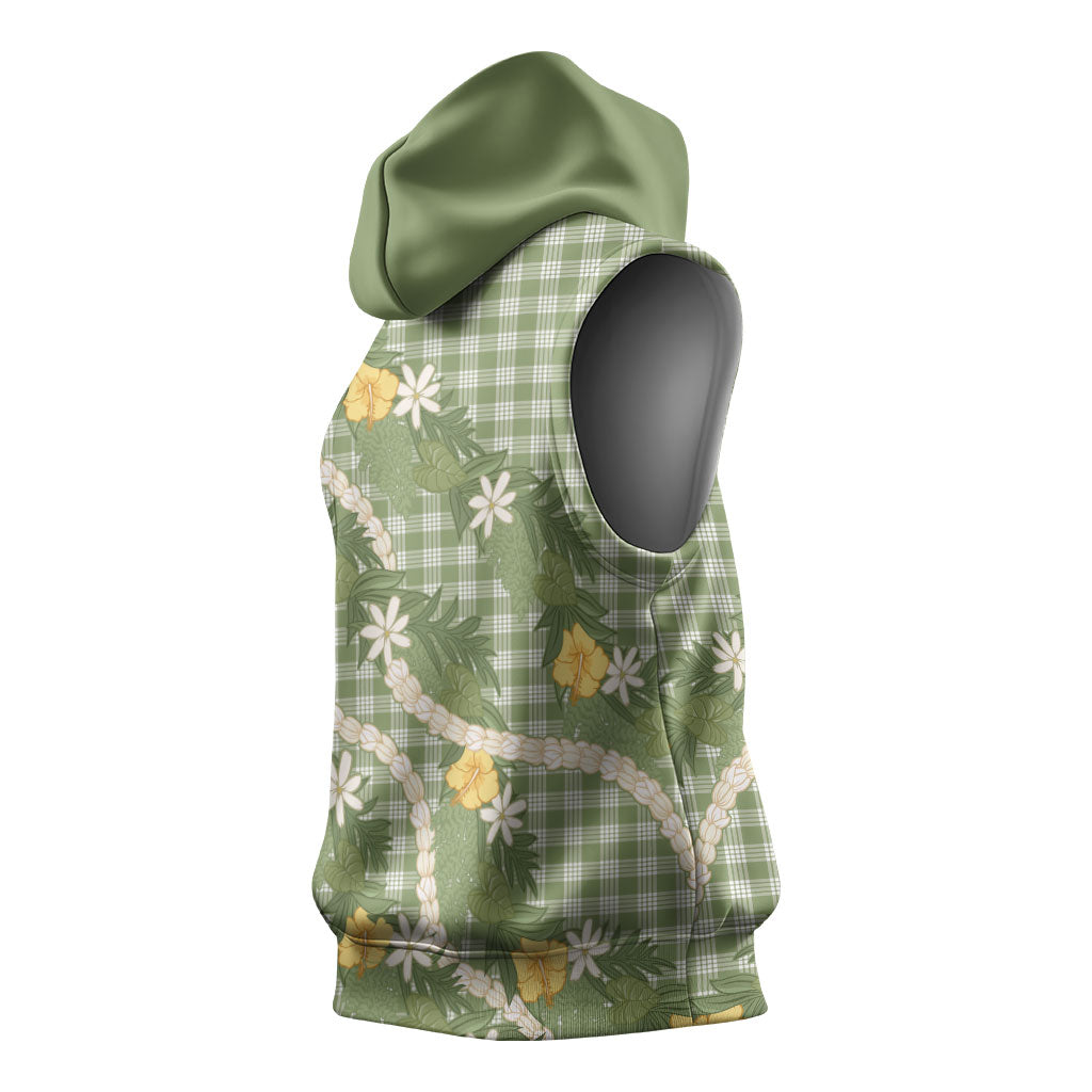 Aloha Puakenikeni Anthurium Pikake Lei Sleeveless Hoodie Green Hawaiian Palaka Pattern
