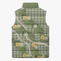 Aloha Puakenikeni Anthurium Pikake Lei Sleeveless Puffer Jacket Green Hawaiian Palaka Pattern