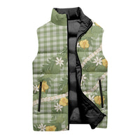Aloha Puakenikeni Anthurium Pikake Lei Sleeveless Puffer Jacket Green Hawaiian Palaka Pattern