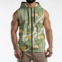 Aloha Puakenikeni Anthurium Pikake Lei Sleeveless Zip Hoodie Green Hawaiian Palaka Pattern
