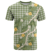 Aloha Puakenikeni Anthurium Pikake Lei T Shirt Green Hawaiian Palaka Pattern