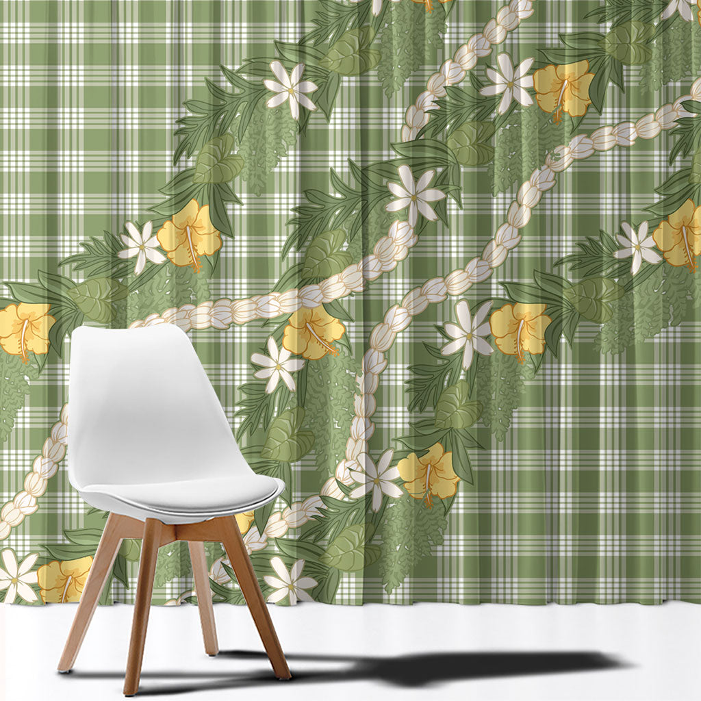Aloha Puakenikeni Anthurium Pikake Lei Window Curtain Green Hawaiian Palaka Pattern