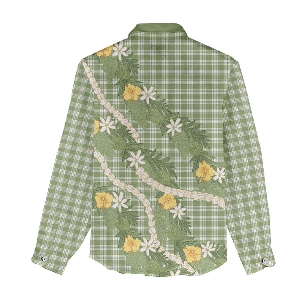 Aloha Puakenikeni Anthurium Pikake Lei Women Casual Shirt Green Hawaiian Palaka Pattern LT9 - Polynesian Pride