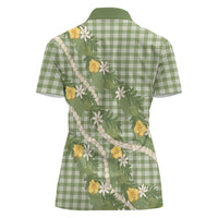 Aloha Puakenikeni Anthurium Pikake Lei Women Polo Shirt Green Hawaiian Palaka Pattern LT9 - Polynesian Pride