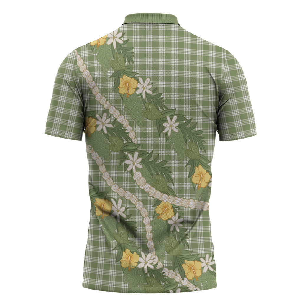 Aloha Puakenikeni Anthurium Pikake Lei Zipper Polo Shirt Green Hawaiian Palaka Pattern
