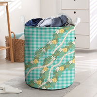 Aloha Puakenikeni Anthurium Pikake Lei Laundry Basket Marine Hawaiian Palaka Pattern