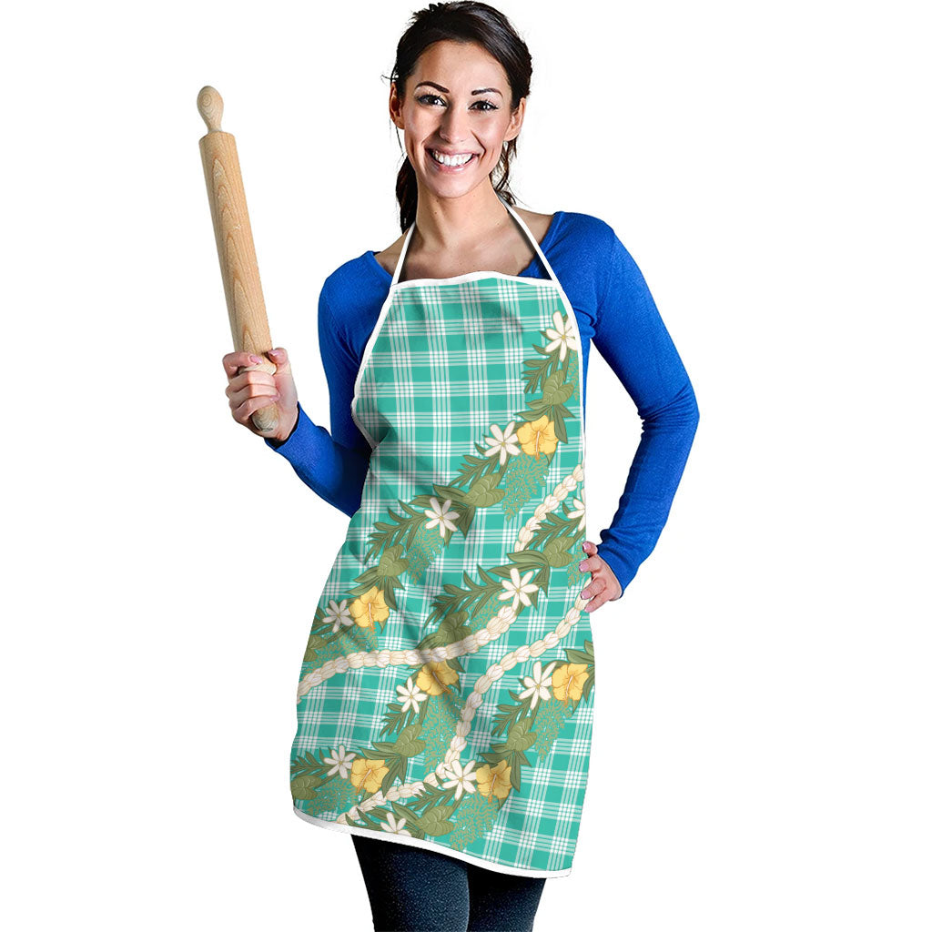 Aloha Puakenikeni Anthurium Pikake Lei Apron Marine Hawaiian Palaka Pattern