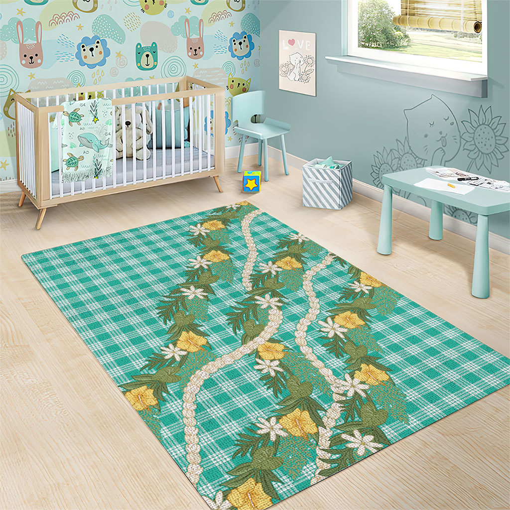 Aloha Puakenikeni Anthurium Pikake Lei Area Rug Marine Hawaiian Palaka Pattern