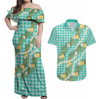 Aloha Puakenikeni Anthurium Pikake Lei Couples Matching Off Shoulder Maxi Dress and Hawaiian Shirt Marine Hawaiian Palaka Pattern LT9 Marine - Polynesian Pride