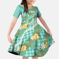 Aloha Puakenikeni Anthurium Pikake Lei Family Matching Mermaid Dress and Hawaiian Shirt Marine Hawaiian Palaka Pattern LT9 Daughter's Dress Marine - Polynesian Pride