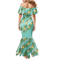 Aloha Puakenikeni Anthurium Pikake Lei Family Matching Mermaid Dress and Hawaiian Shirt Marine Hawaiian Palaka Pattern LT9 - Polynesian Pride