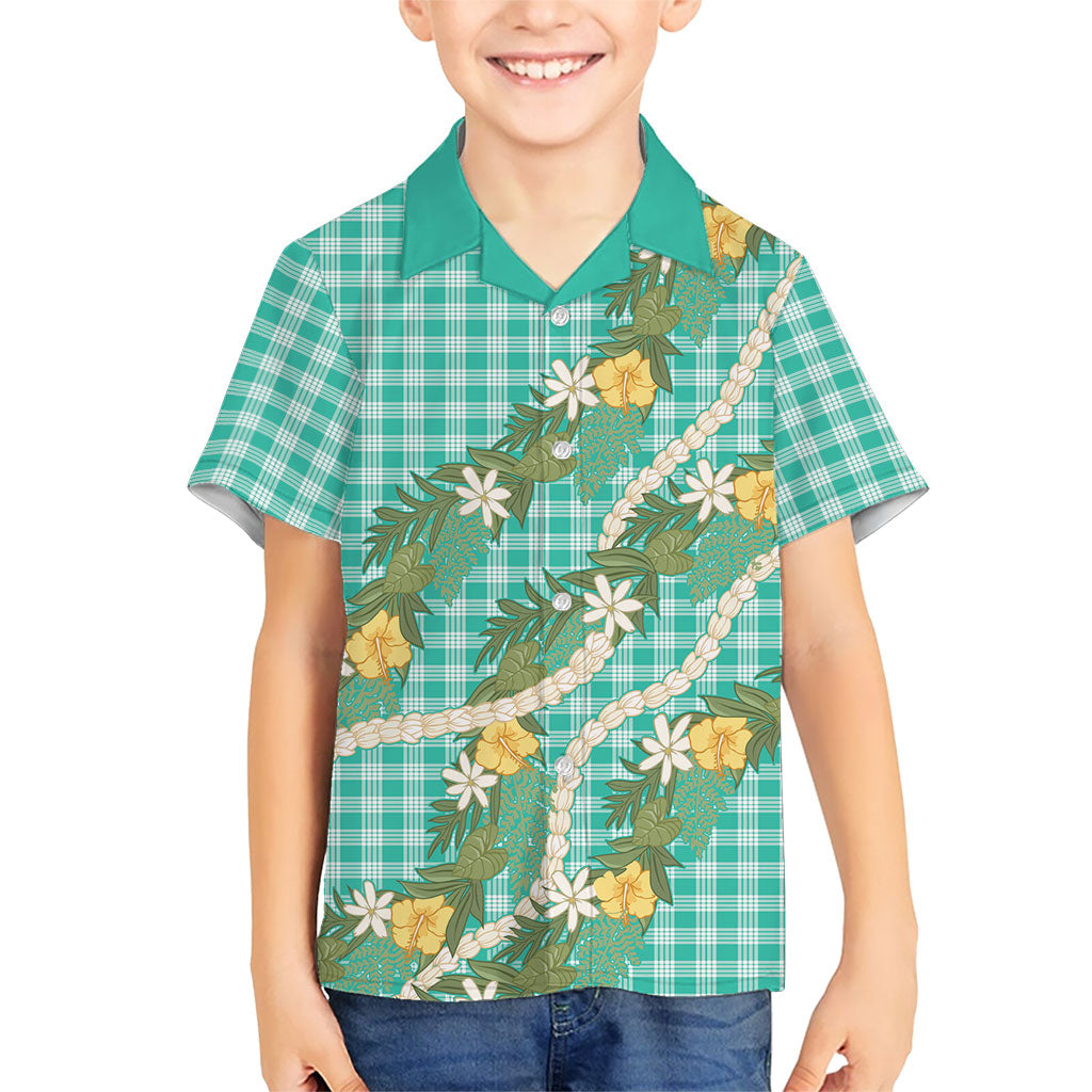 Aloha Puakenikeni Anthurium Pikake Lei Family Matching Mermaid Dress and Hawaiian Shirt Marine Hawaiian Palaka Pattern LT9 Son's Shirt Marine - Polynesian Pride