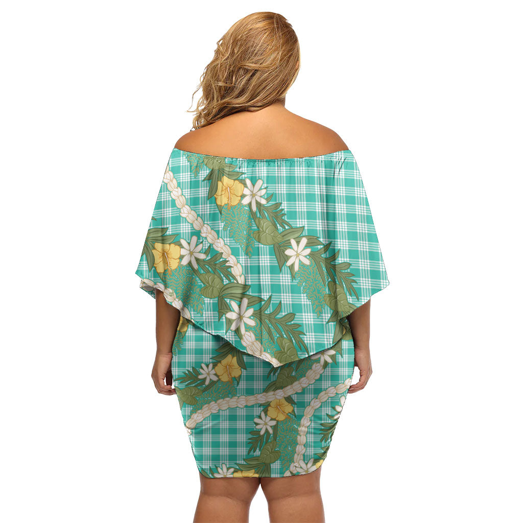 Aloha Puakenikeni Anthurium Pikake Lei Family Matching Off Shoulder Short Dress and Hawaiian Shirt Marine Hawaiian Palaka Pattern LT9 - Polynesian Pride