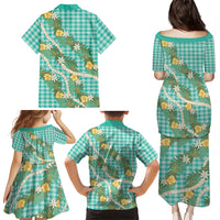 Aloha Puakenikeni Anthurium Pikake Lei Family Matching Puletasi and Hawaiian Shirt Marine Hawaiian Palaka Pattern LT9 - Polynesian Pride
