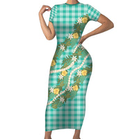 Aloha Puakenikeni Anthurium Pikake Lei Family Matching Short Sleeve Bodycon Dress and Hawaiian Shirt Marine Hawaiian Palaka Pattern LT9 Mom's Dress Marine - Polynesian Pride