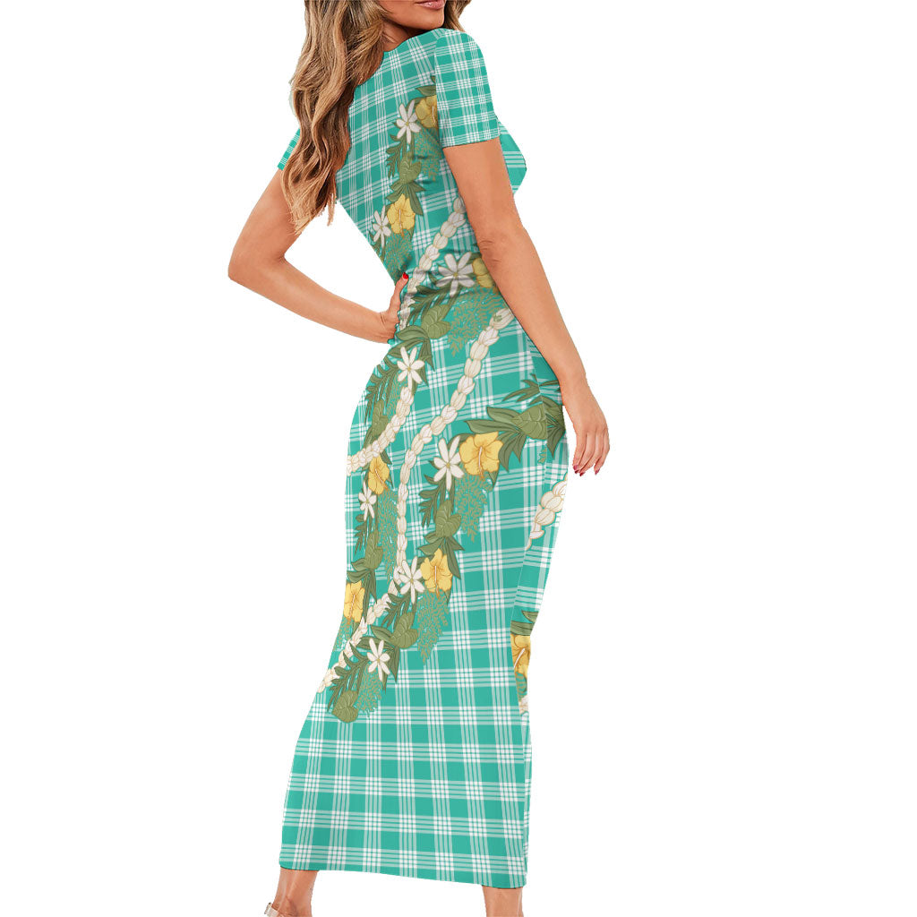 Aloha Puakenikeni Anthurium Pikake Lei Family Matching Short Sleeve Bodycon Dress and Hawaiian Shirt Marine Hawaiian Palaka Pattern LT9 - Polynesian Pride