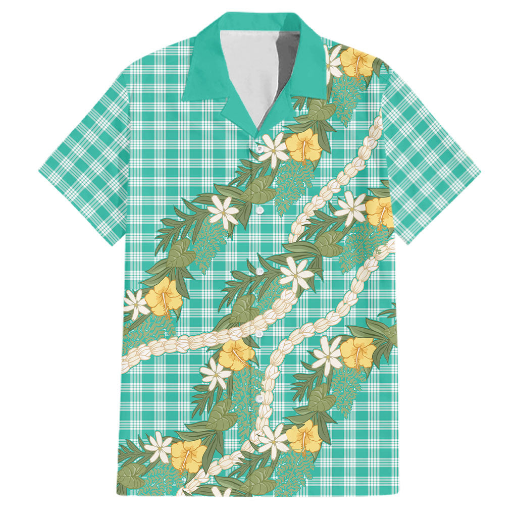 Aloha Puakenikeni Anthurium Pikake Lei Family Matching Tank Maxi Dress and Hawaiian Shirt Marine Hawaiian Palaka Pattern LT9 Dad's Shirt - Short Sleeve Marine - Polynesian Pride