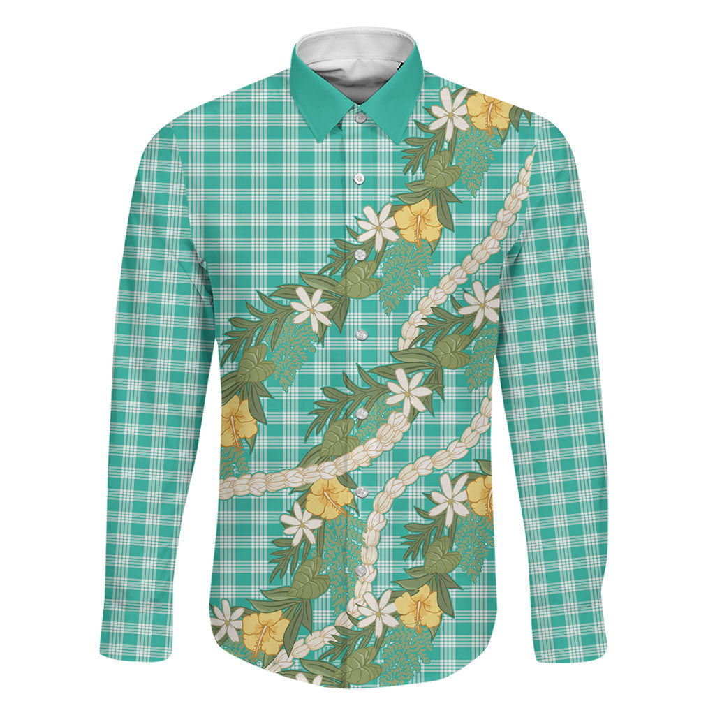Aloha Puakenikeni Anthurium Pikake Lei Family Matching Tank Maxi Dress and Hawaiian Shirt Marine Hawaiian Palaka Pattern LT9 Dad's Shirt - Long Sleeve Marine - Polynesian Pride