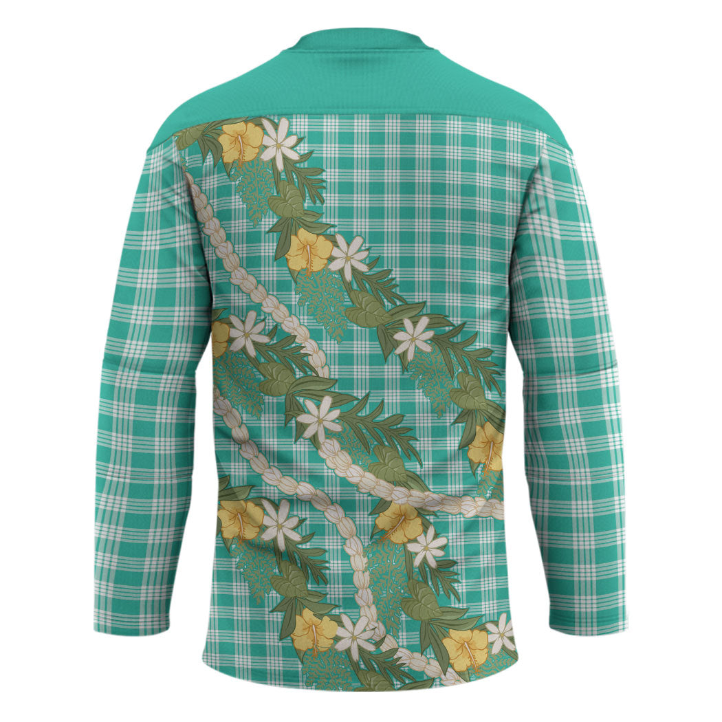 Aloha Puakenikeni Anthurium Pikake Lei Hockey Jersey Marine Hawaiian Palaka Pattern
