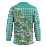 Aloha Puakenikeni Anthurium Pikake Lei Hockey Jersey Marine Hawaiian Palaka Pattern