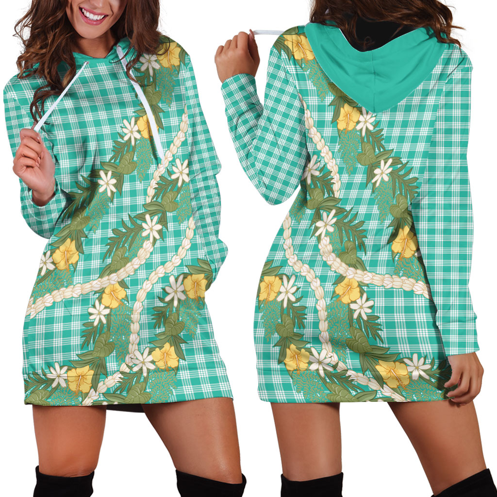 Aloha Puakenikeni Anthurium Pikake Lei Hoodie Dress Marine Hawaiian Palaka Pattern LT9 - Polynesian Pride