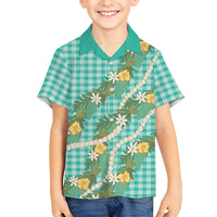 Aloha Puakenikeni Anthurium Pikake Lei Kid Hawaiian Shirt Marine Hawaiian Palaka Pattern