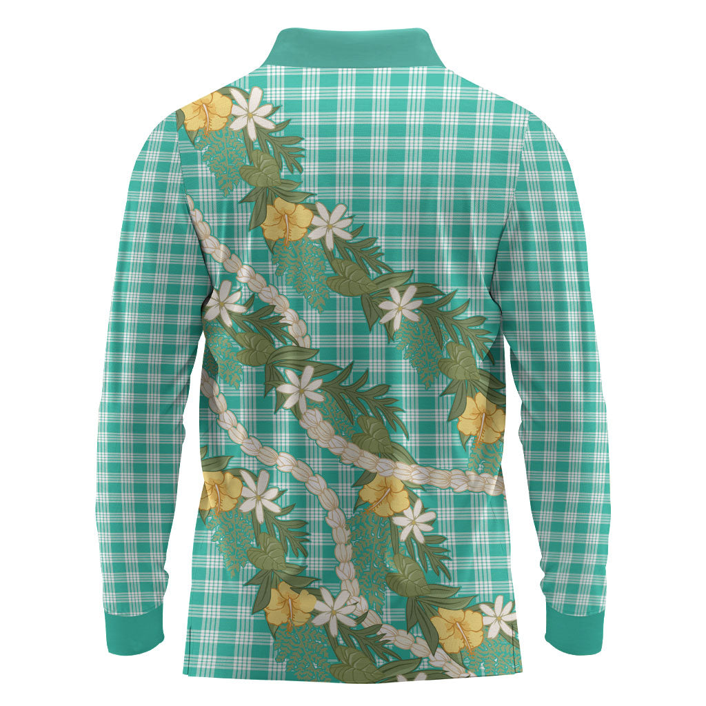 Aloha Puakenikeni Anthurium Pikake Lei Long Sleeve Polo Shirt Marine Hawaiian Palaka Pattern