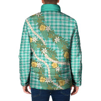 Aloha Puakenikeni Anthurium Pikake Lei Padded Jacket Marine Hawaiian Palaka Pattern