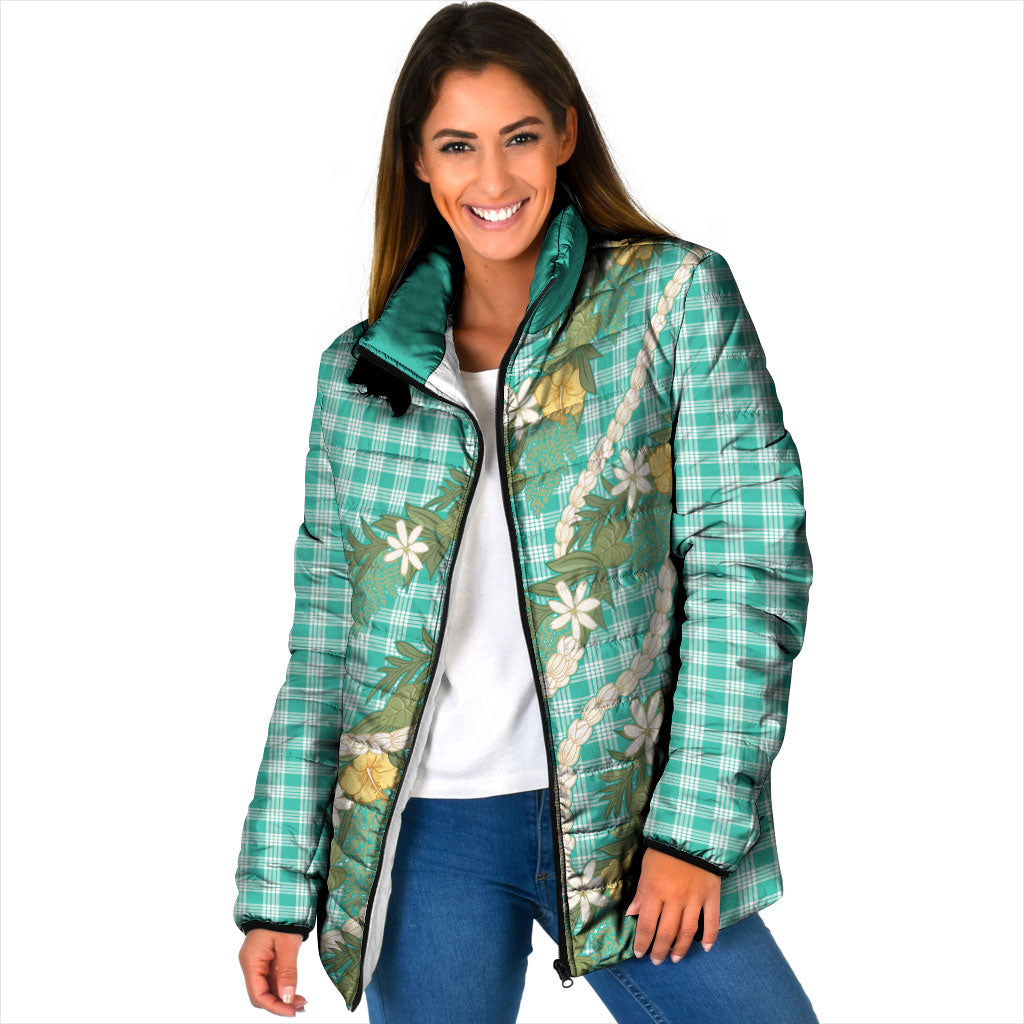 Aloha Puakenikeni Anthurium Pikake Lei Padded Jacket Marine Hawaiian Palaka Pattern