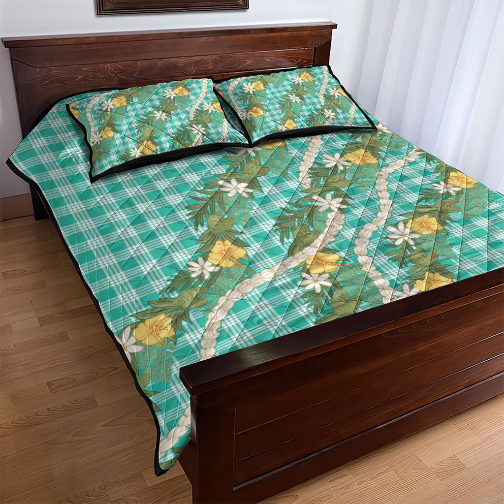 Aloha Puakenikeni Anthurium Pikake Lei Quilt Bed Set Marine Hawaiian Palaka Pattern