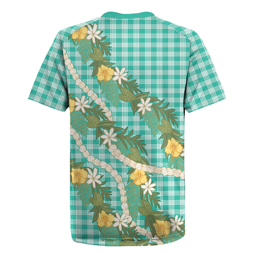 Aloha Puakenikeni Anthurium Pikake Lei Rugby Jersey Marine Hawaiian Palaka Pattern