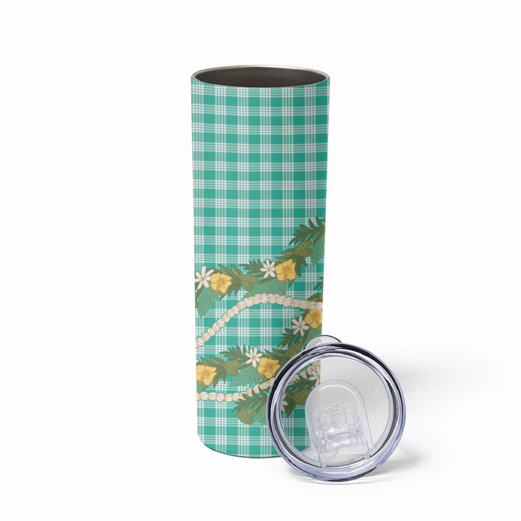 Aloha Puakenikeni Anthurium Pikake Lei Skinny Tumbler Marine Hawaiian Palaka Pattern LT9 - Polynesian Pride