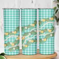 Aloha Puakenikeni Anthurium Pikake Lei Skinny Tumbler Marine Hawaiian Palaka Pattern LT9 - Polynesian Pride